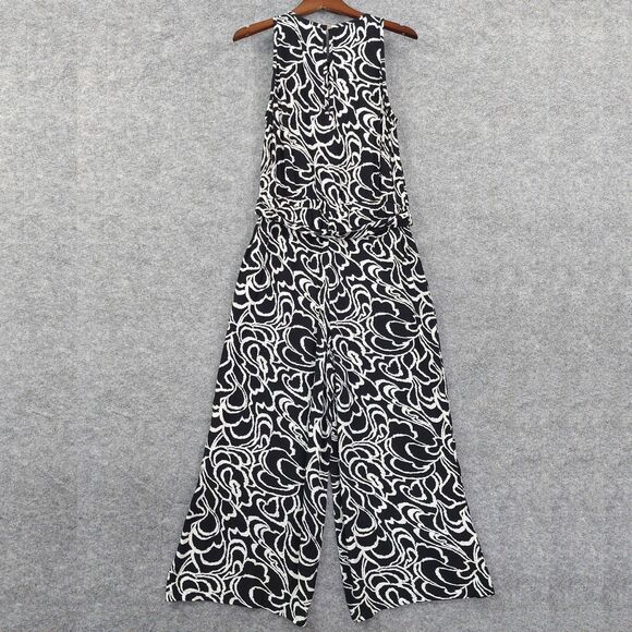 LOFT Jumpsuit Womens Small Black White Sleeveless Wide Leg Pocket Belt Viscose - Picture 2 of 14